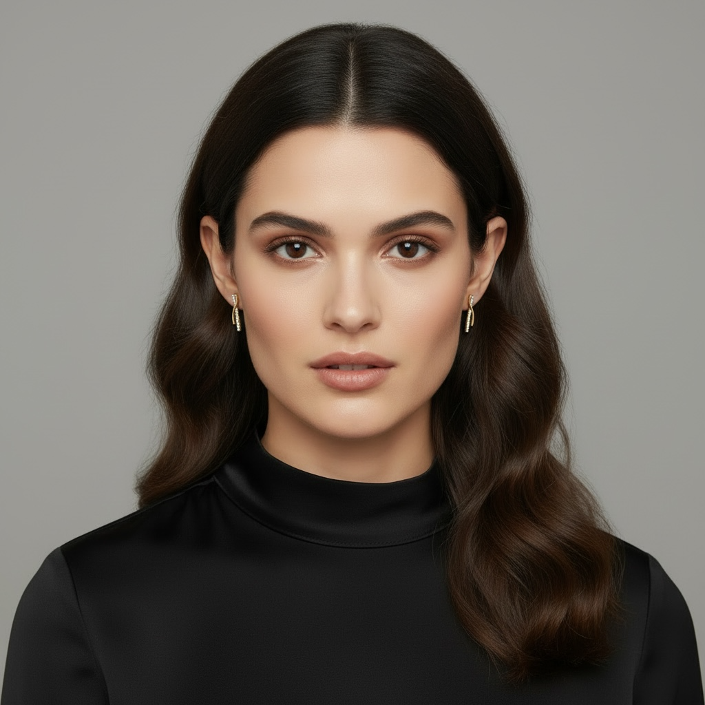 18k Gold Filled Curve Bar CZ Earrings