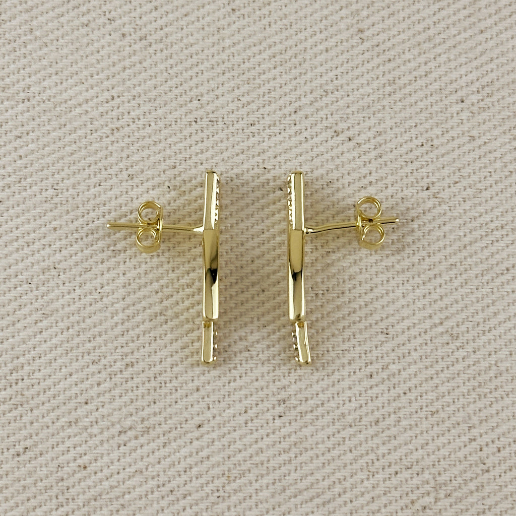 18k Gold Filled Curve Bar CZ Earrings