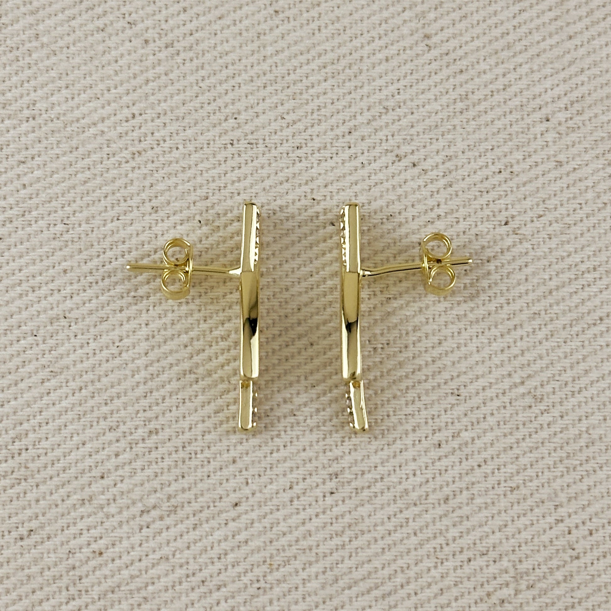 18k Gold Filled Curve Bar CZ Earrings