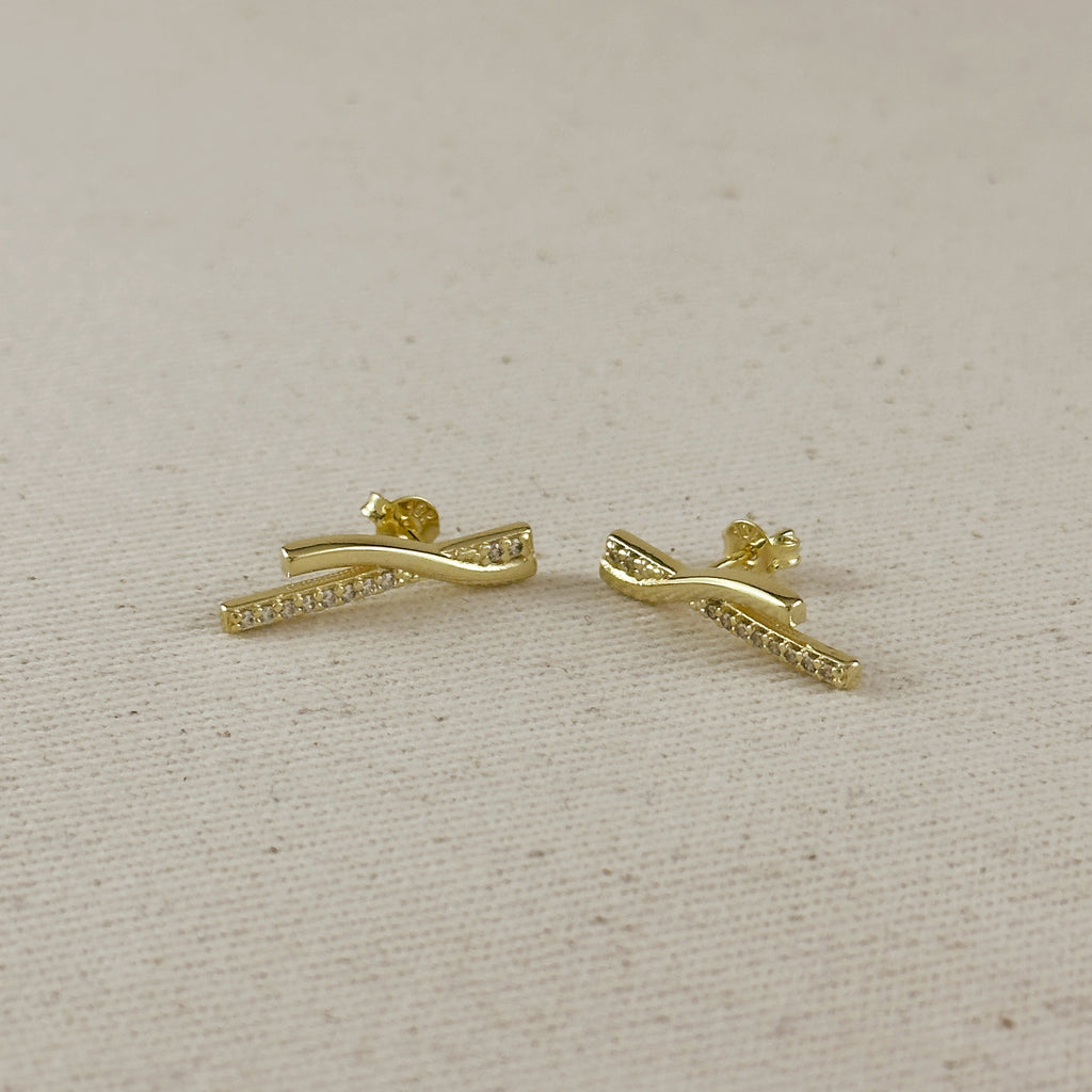 18k Gold Filled Curve Bar CZ Earrings