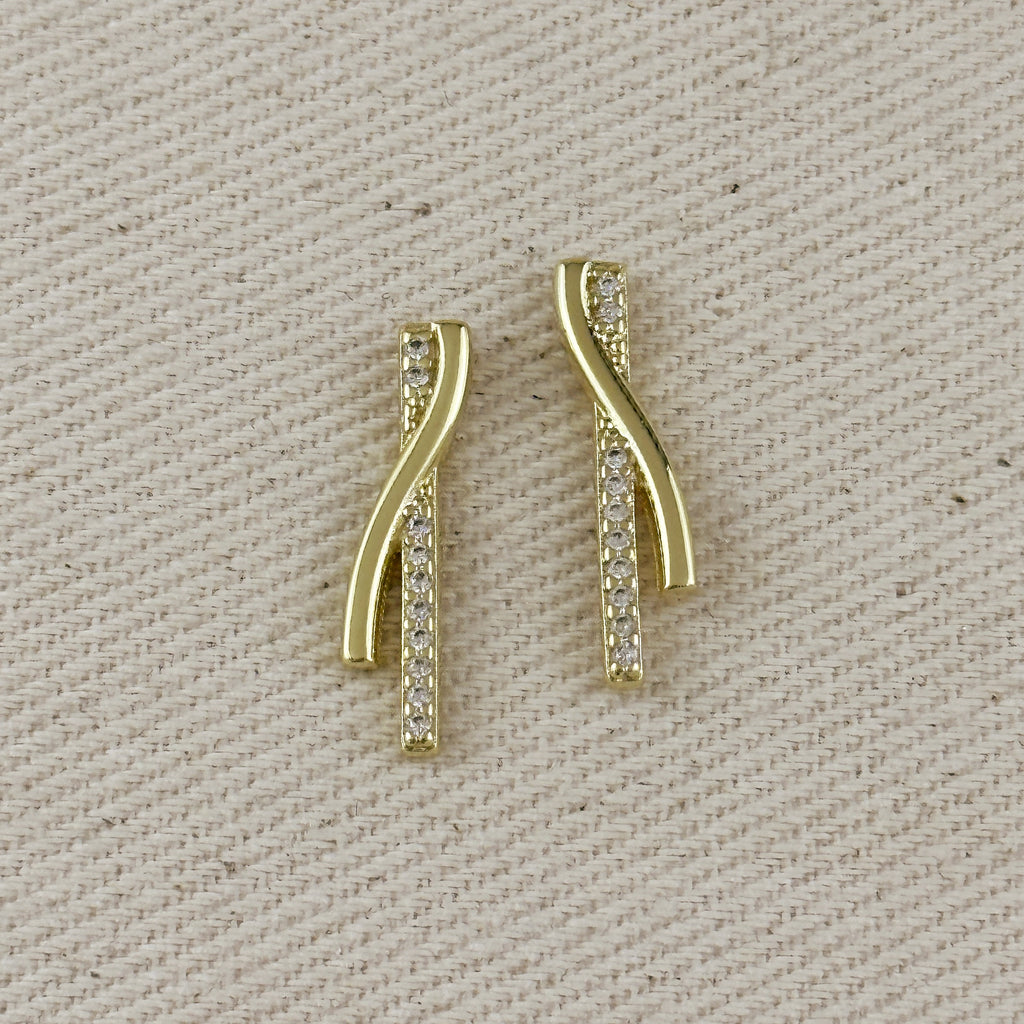 18k Gold Filled Curve Bar CZ Earrings