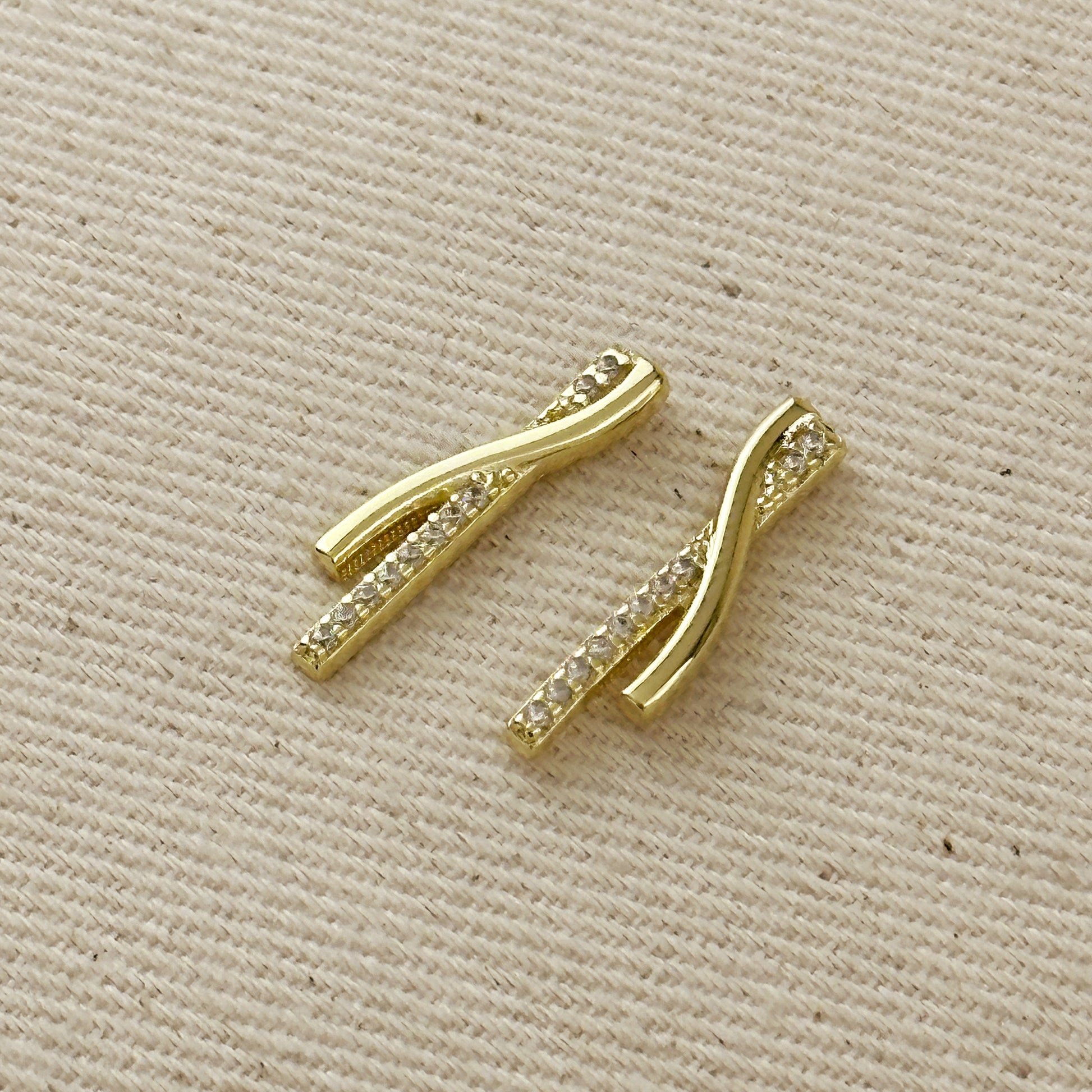 18k Gold Filled Curve Bar CZ Earrings