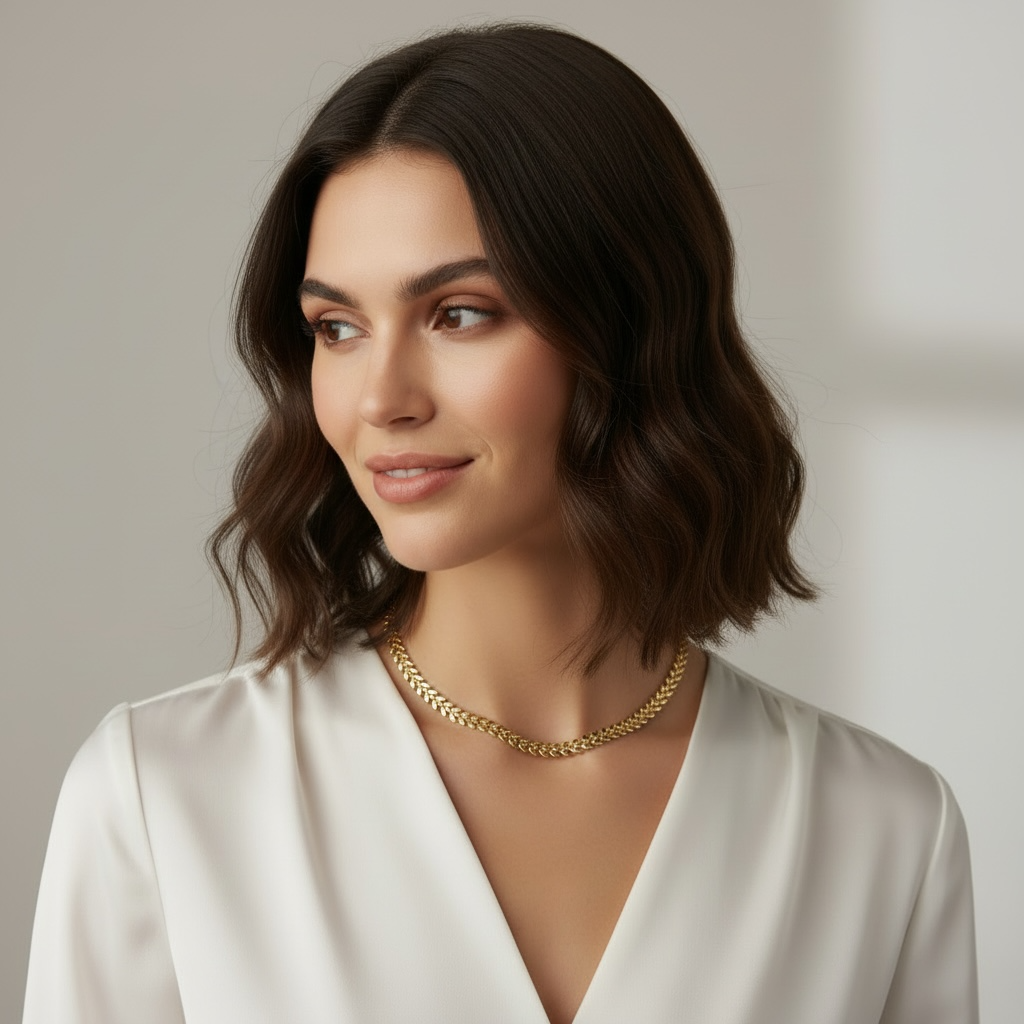 18k Gold Filled Leaf Choker Necklace