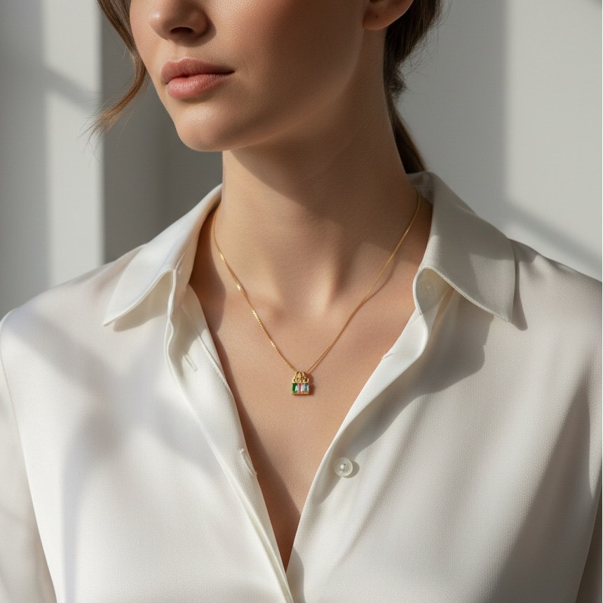 18k Gold Filled Baguette Birthstone Charm