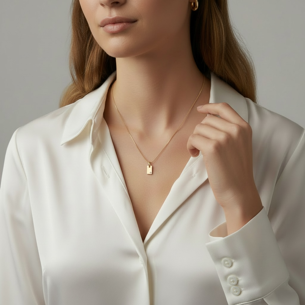 18k Gold Filled Solitaire CZ Plate Necklace