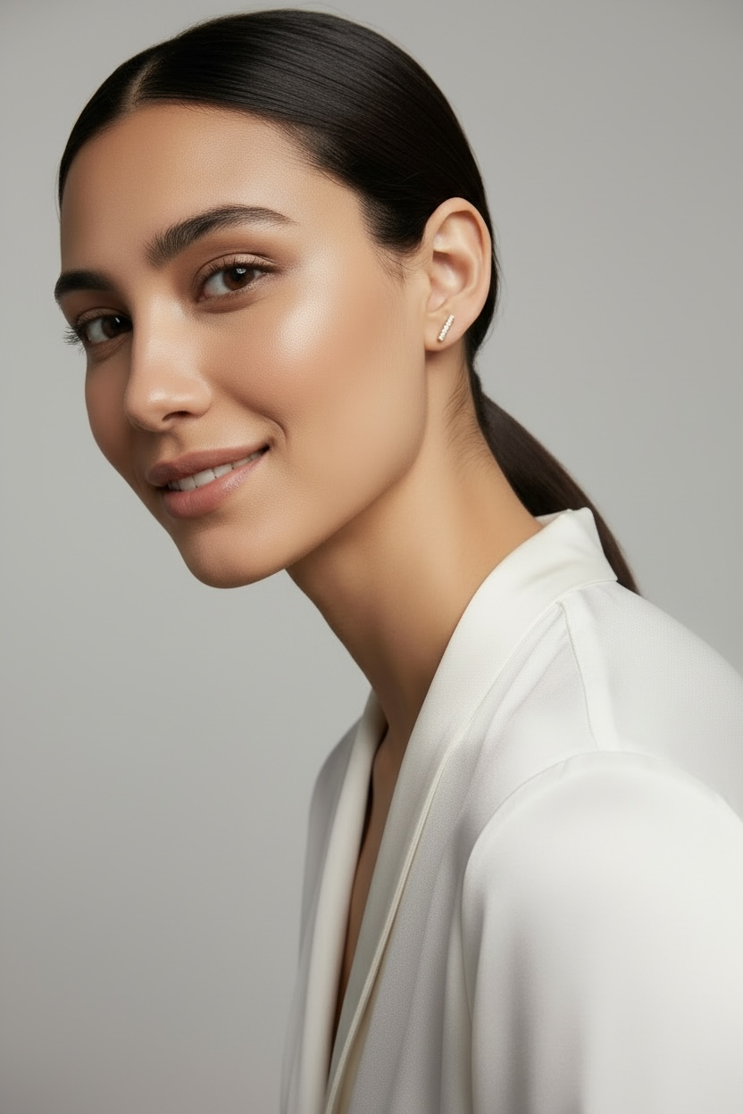 18k Gold Filled Dainty CZ Bar Stud Earrings