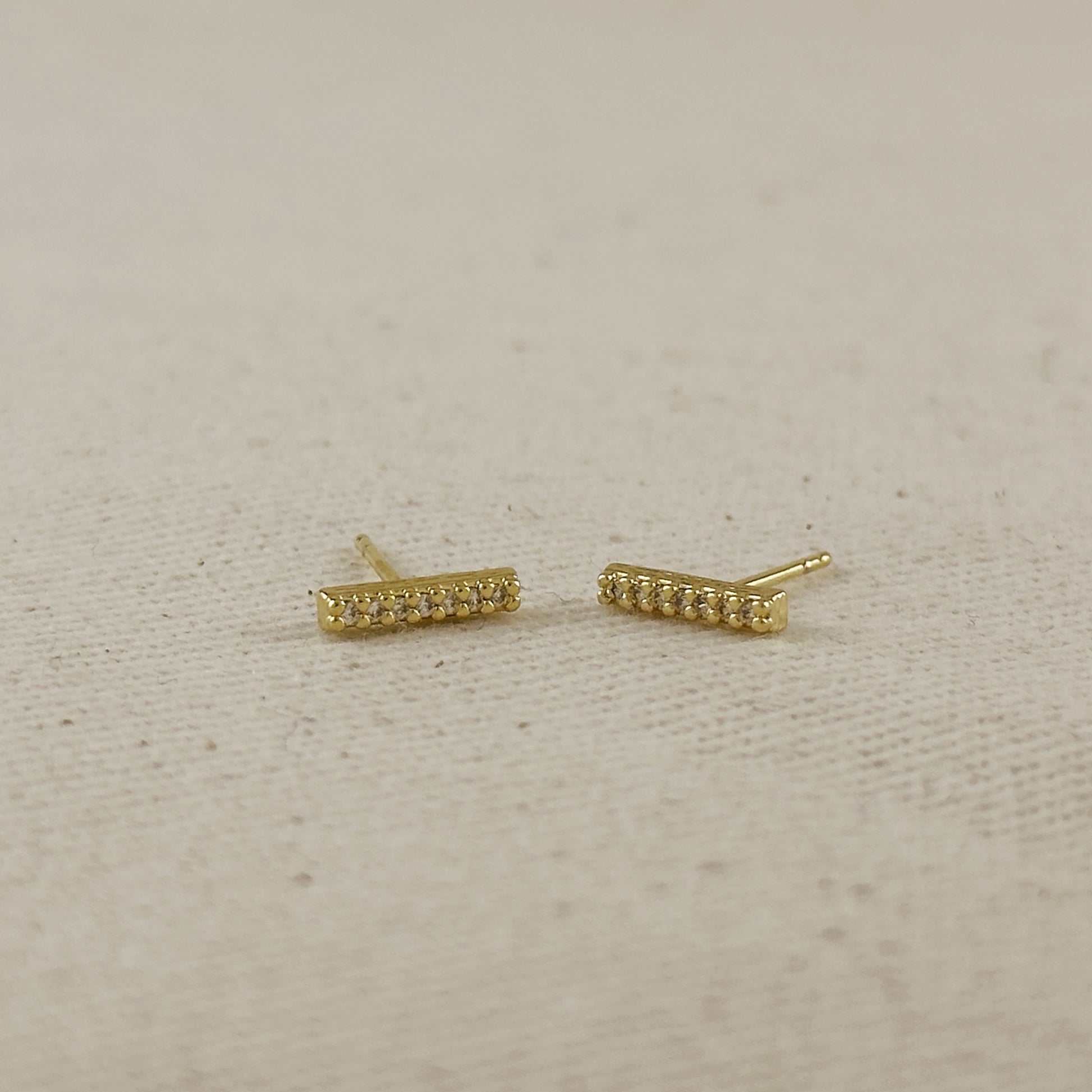 18k Gold Filled Dainty CZ Bar Stud Earrings