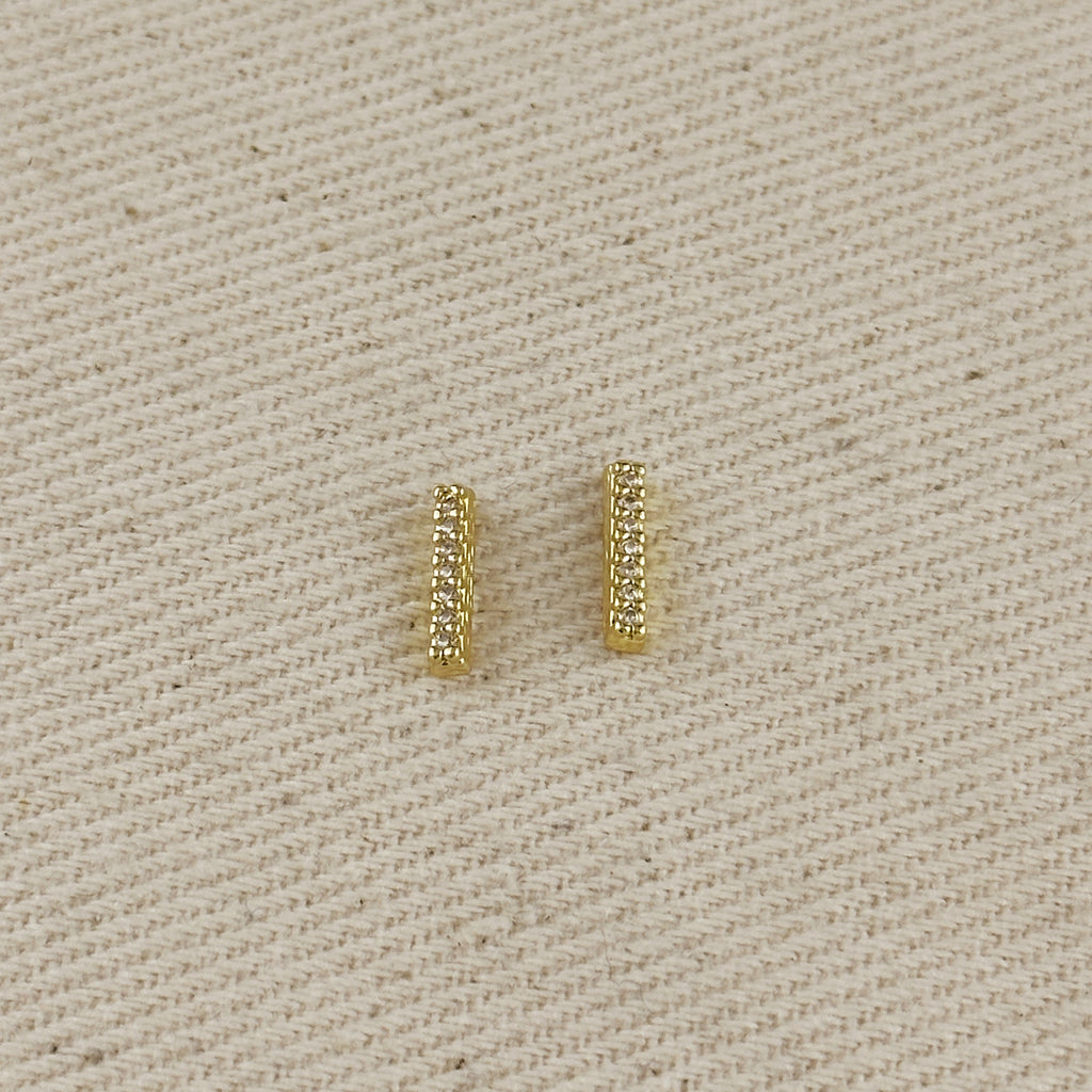 18k Gold Filled Dainty CZ Bar Stud Earrings