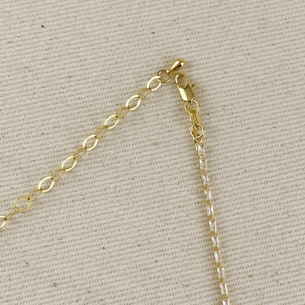 18k Gold Filled 1.5mm Baguette CZ Tennis Necklace