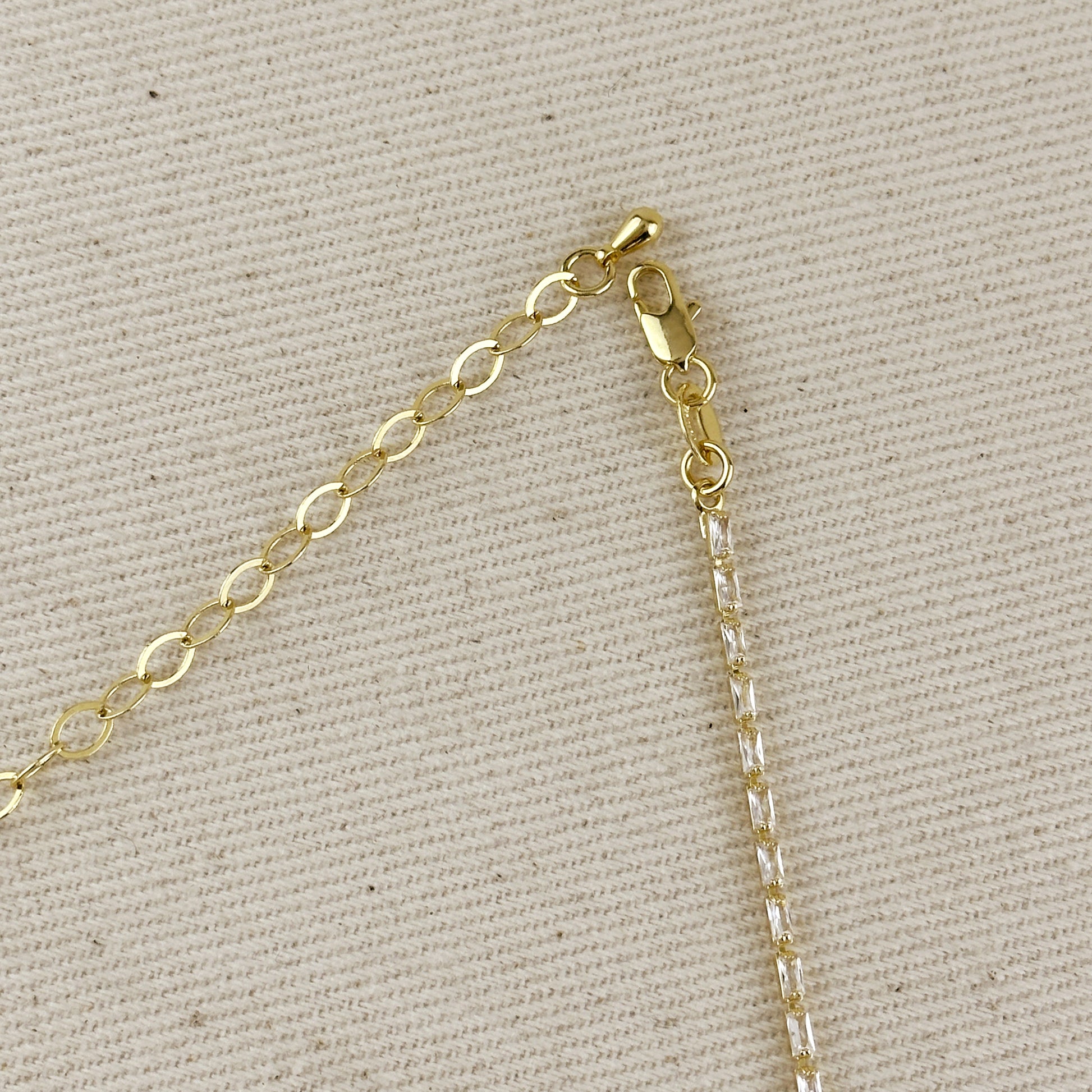 18k Gold Filled 1.5mm Baguette CZ Tennis Necklace