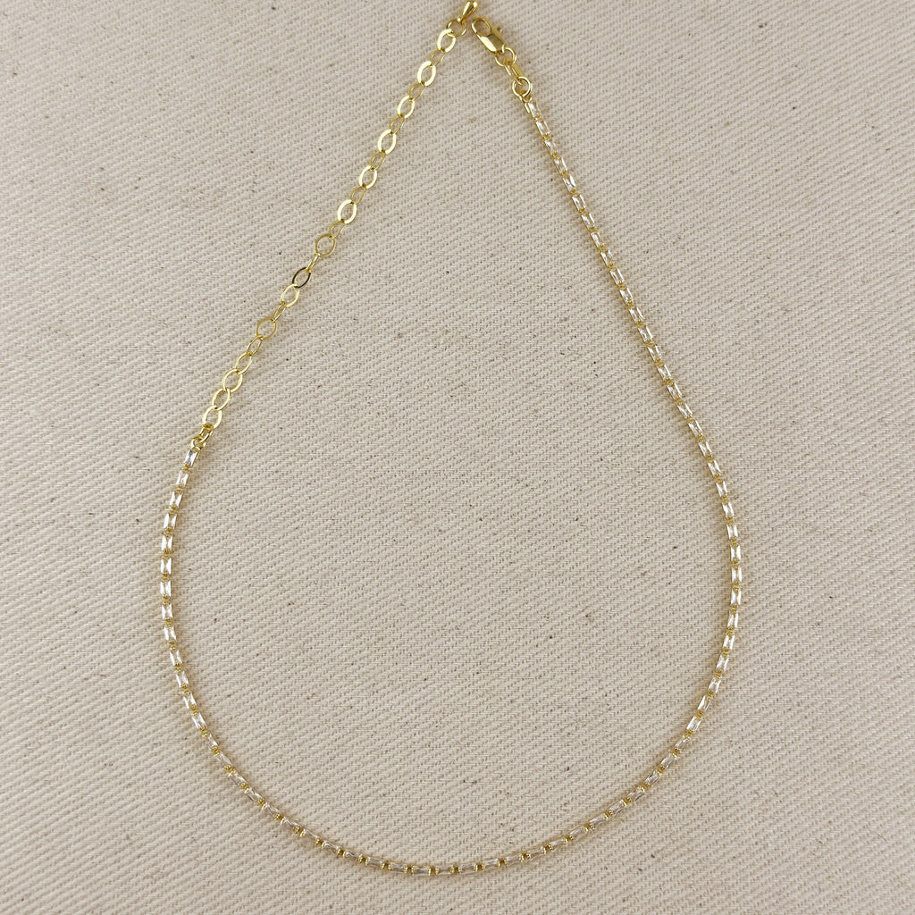 18k Gold Filled 1.5mm Baguette CZ Tennis Necklace