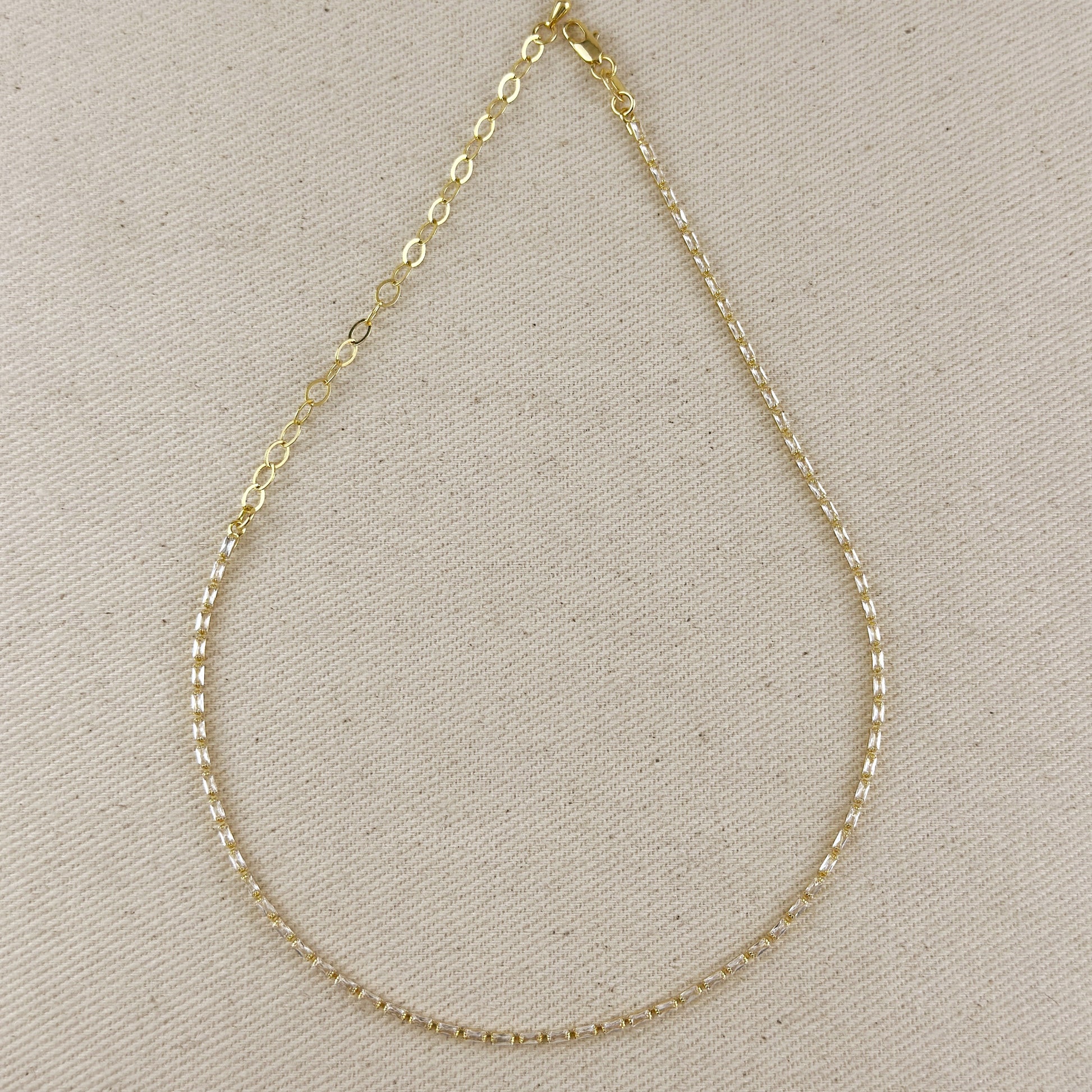 18k Gold Filled 1.5mm Baguette CZ Tennis Necklace