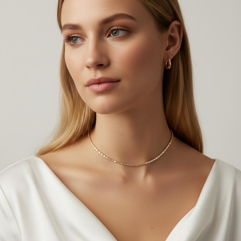 18k Gold Filled 1.5mm Baguette CZ Tennis Necklace