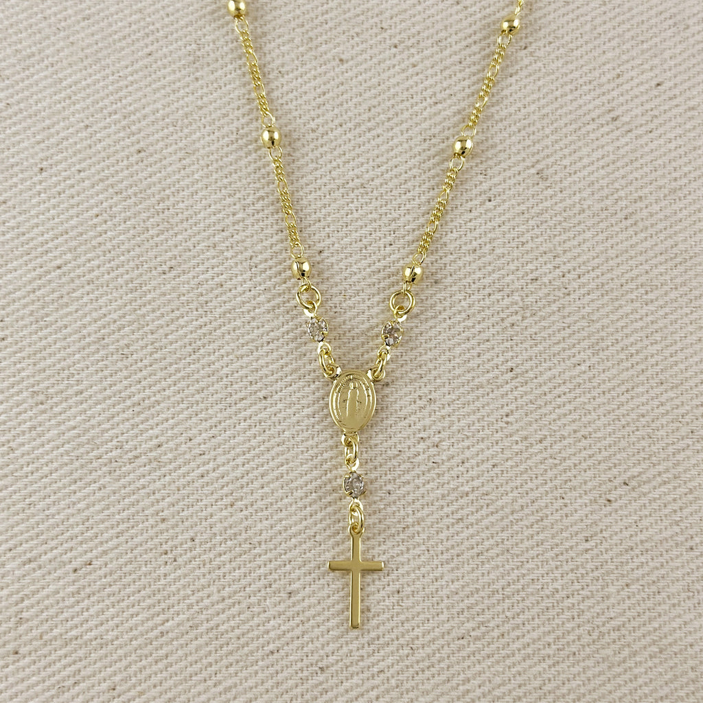 18k Gold Filled Our Lady of Graces Rosary Ball Chain and Small Plain Cross