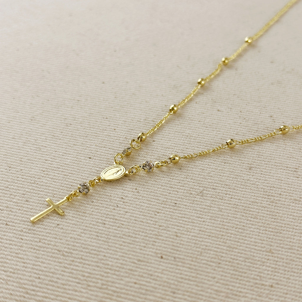 18k Gold Filled Our Lady of Graces Rosary Ball Chain and Small Plain Cross