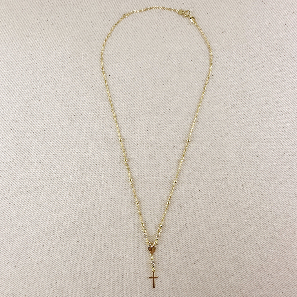 18k Gold Filled Our Lady of Graces Rosary Ball Chain and Small Plain Cross