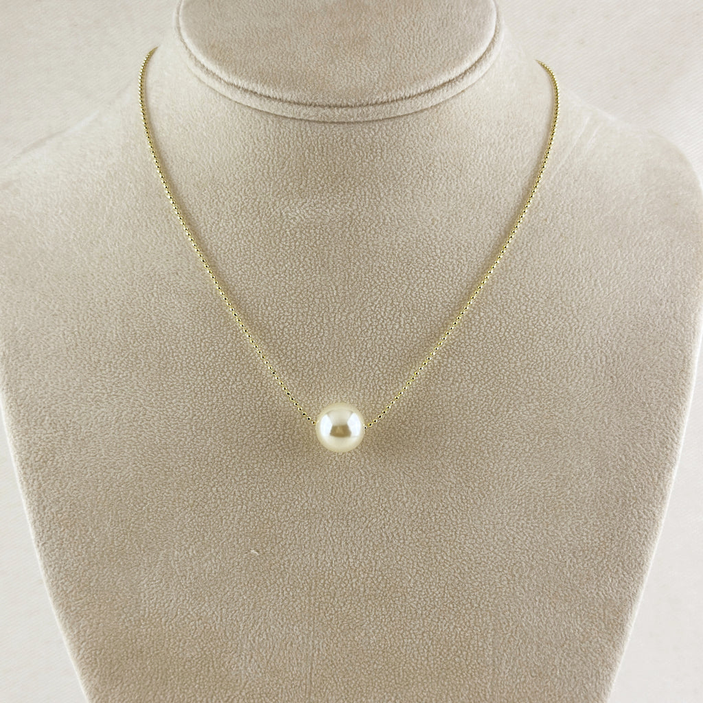 18k Gold Filled Solitaire Pearl Necklace