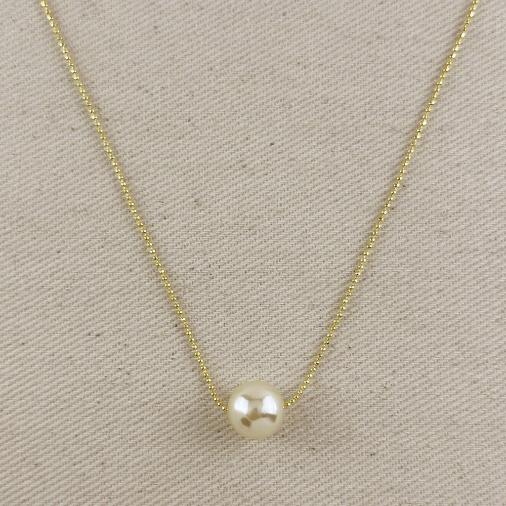 18k Gold Filled Solitaire Pearl Necklace