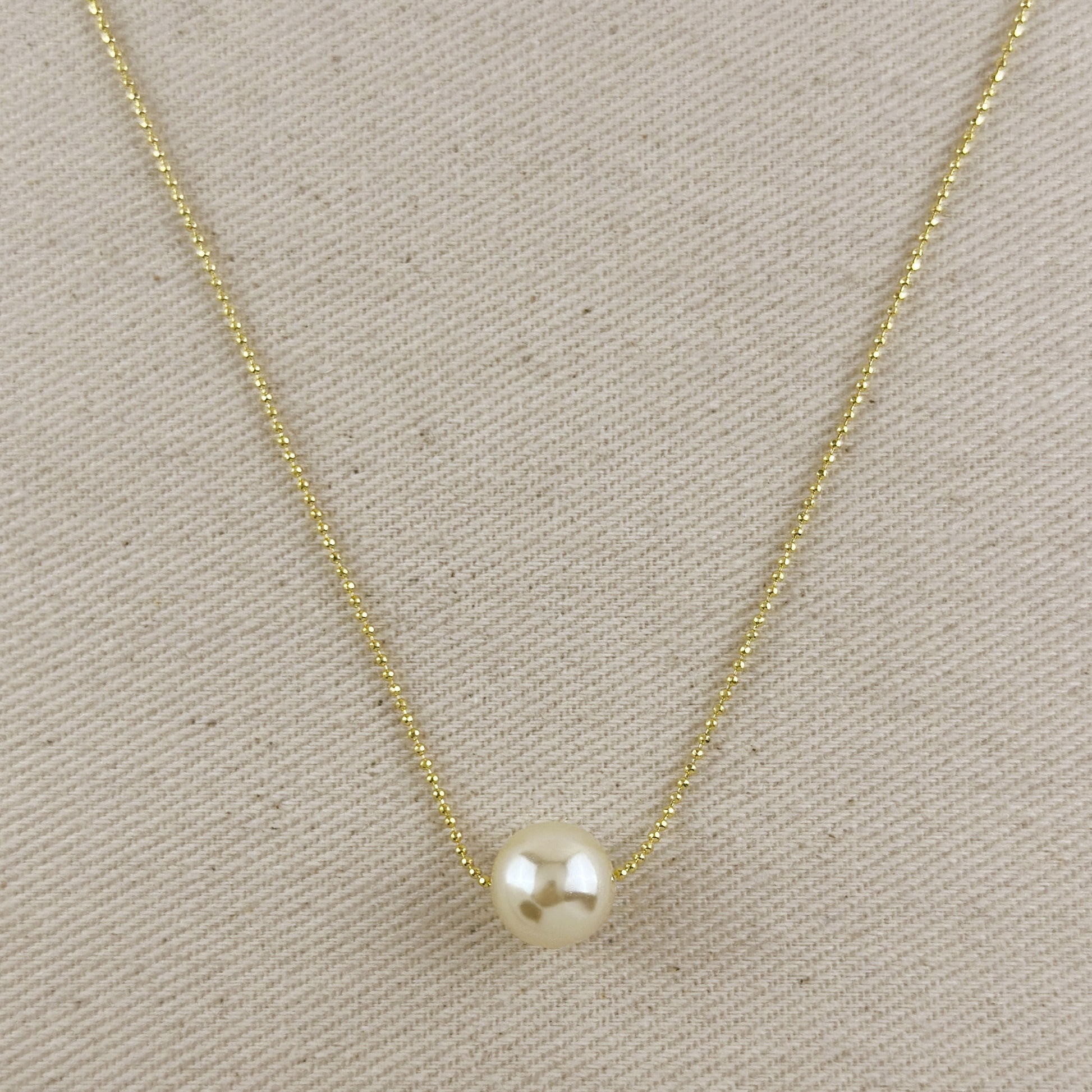 18k Gold Filled Solitaire Pearl Necklace