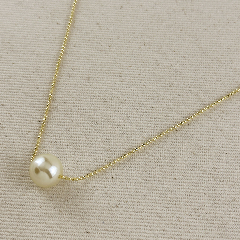 18k Gold Filled Solitaire Pearl Necklace