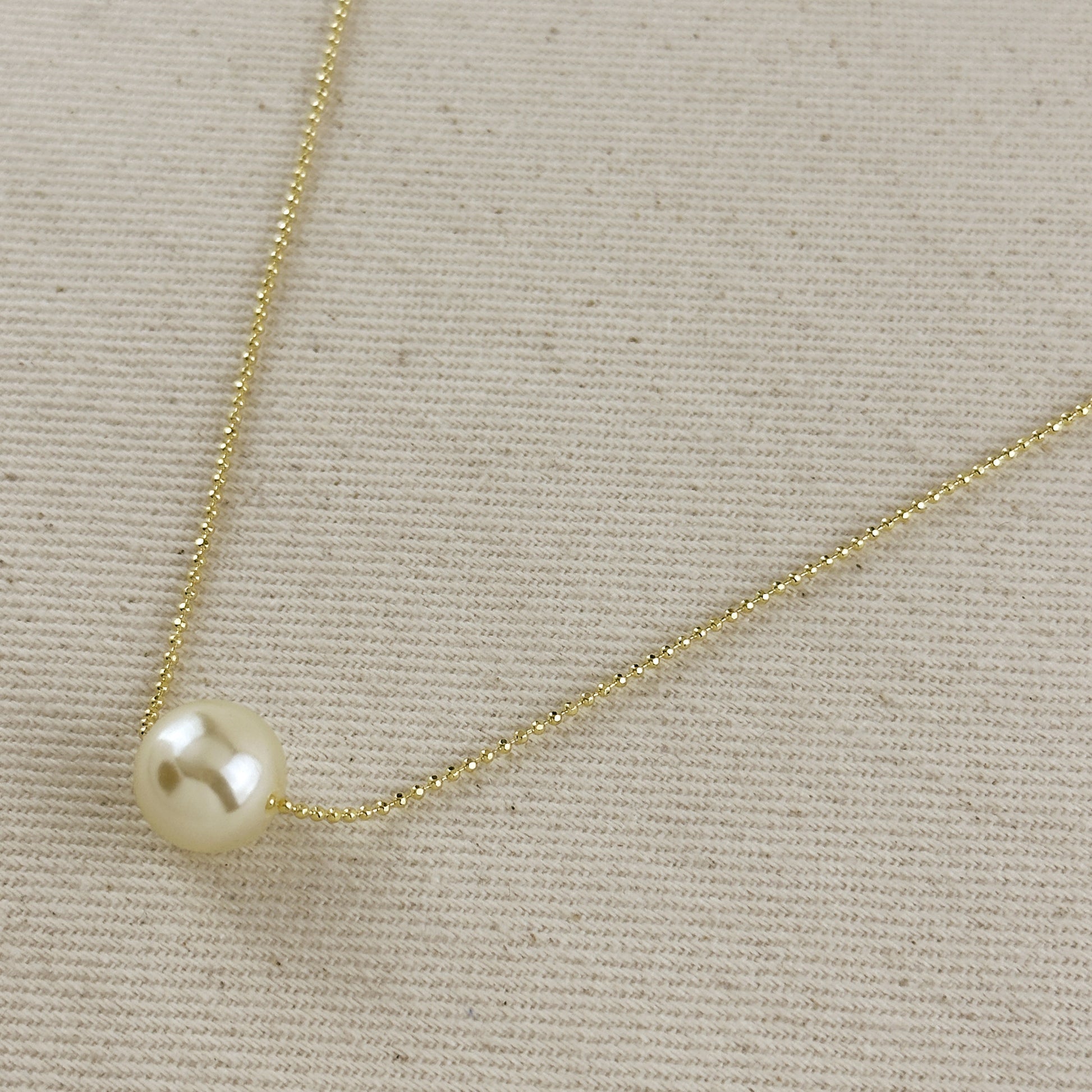 18k Gold Filled Solitaire Pearl Necklace