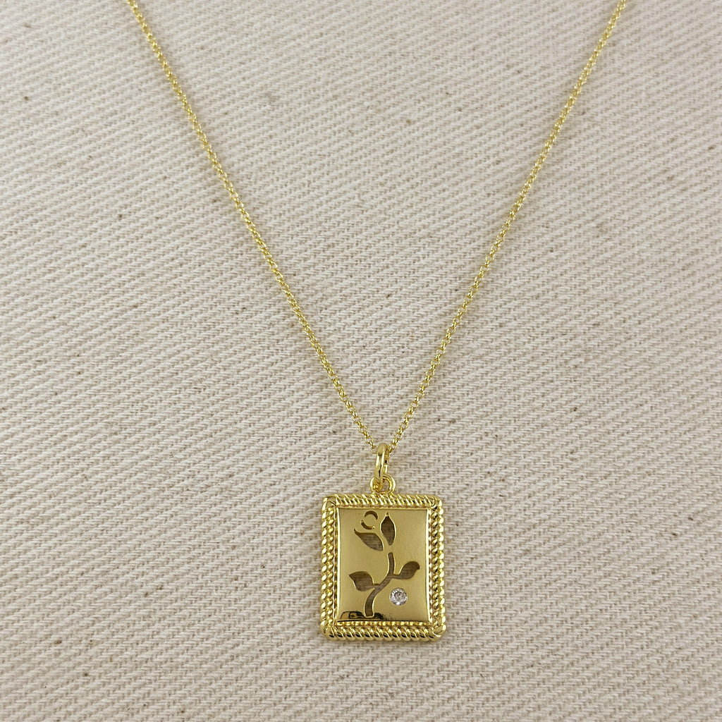 18k Gold Filled Flower Plaque Necklace