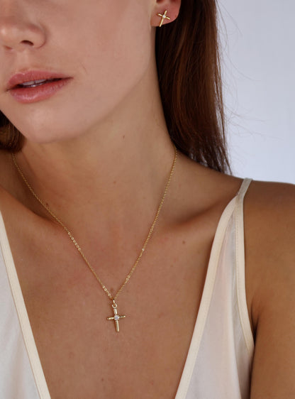 18k Gold Filled Polished Cross With CZ Detail Pendant