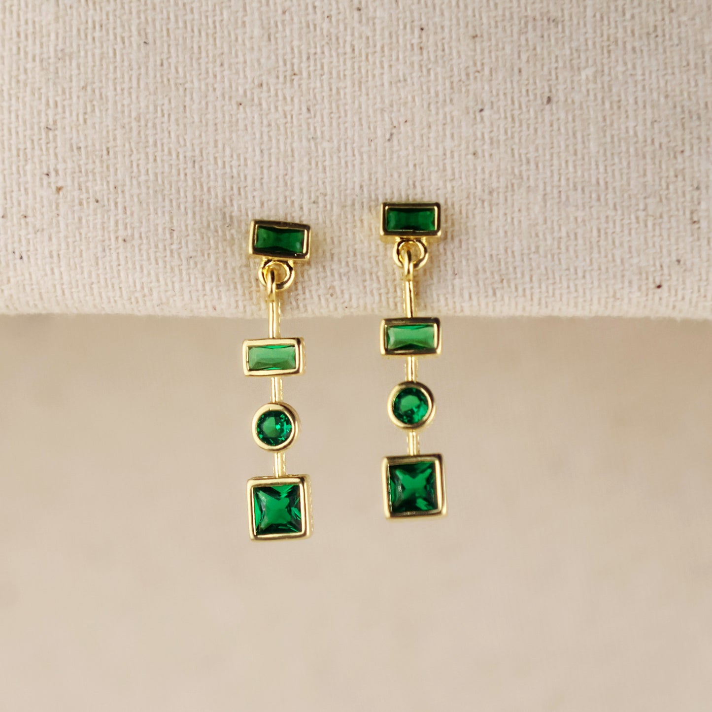 18k Gold Filled Emerald Green Dangling Shapes Earring