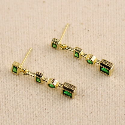 18k Gold Filled Emerald Green Dangling Shapes Earring