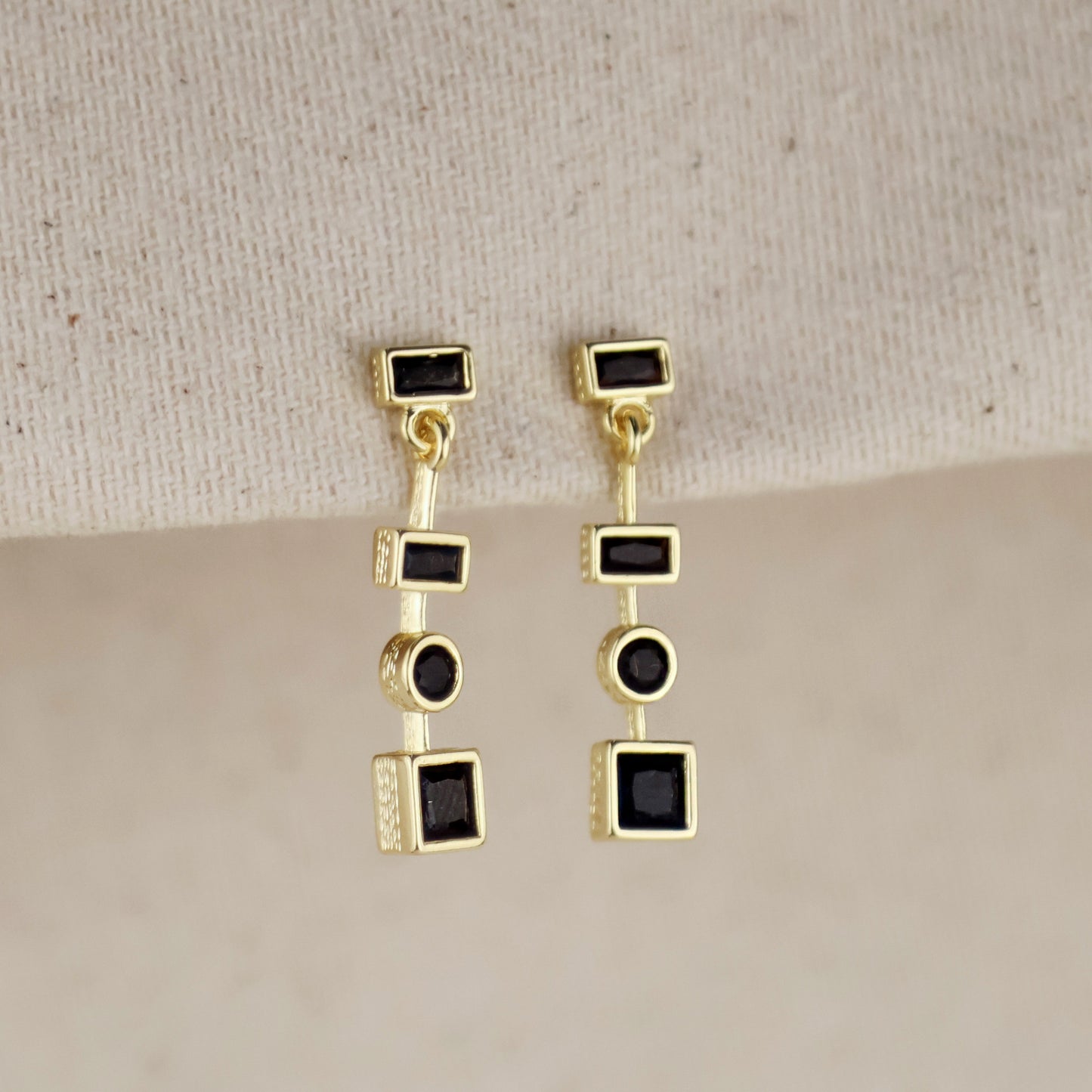 18k Gold Filled Black Dangling Shapes Earring