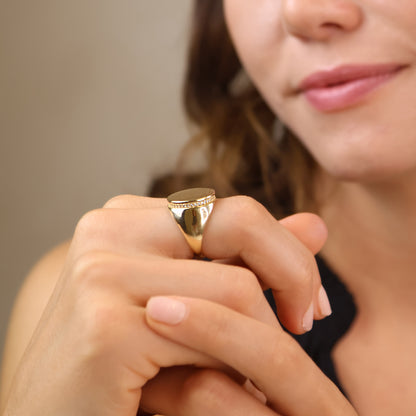 18k Gold Filled Rounded Brushed Top Ring With CZ Stones