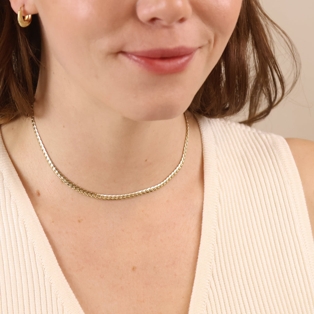 18K Gold Filled Diamond Cut Herringbone Choker Necklace