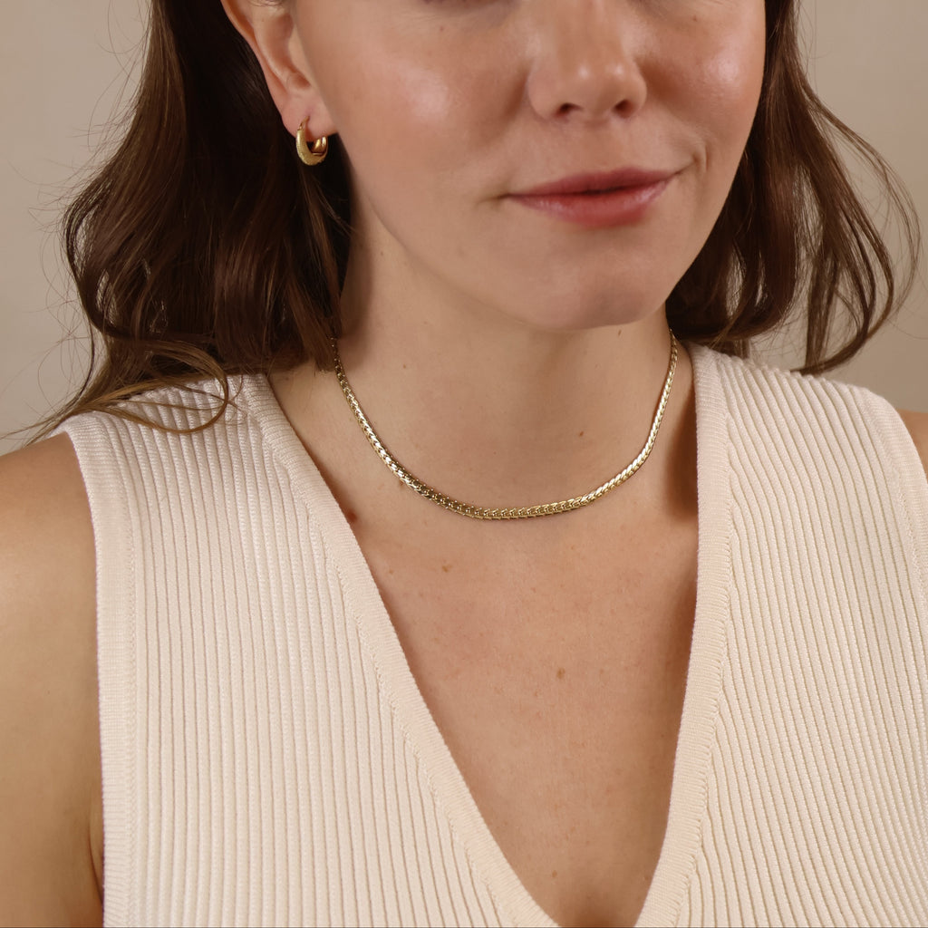 18K Gold Filled Diamond Cut Herringbone Choker Necklace