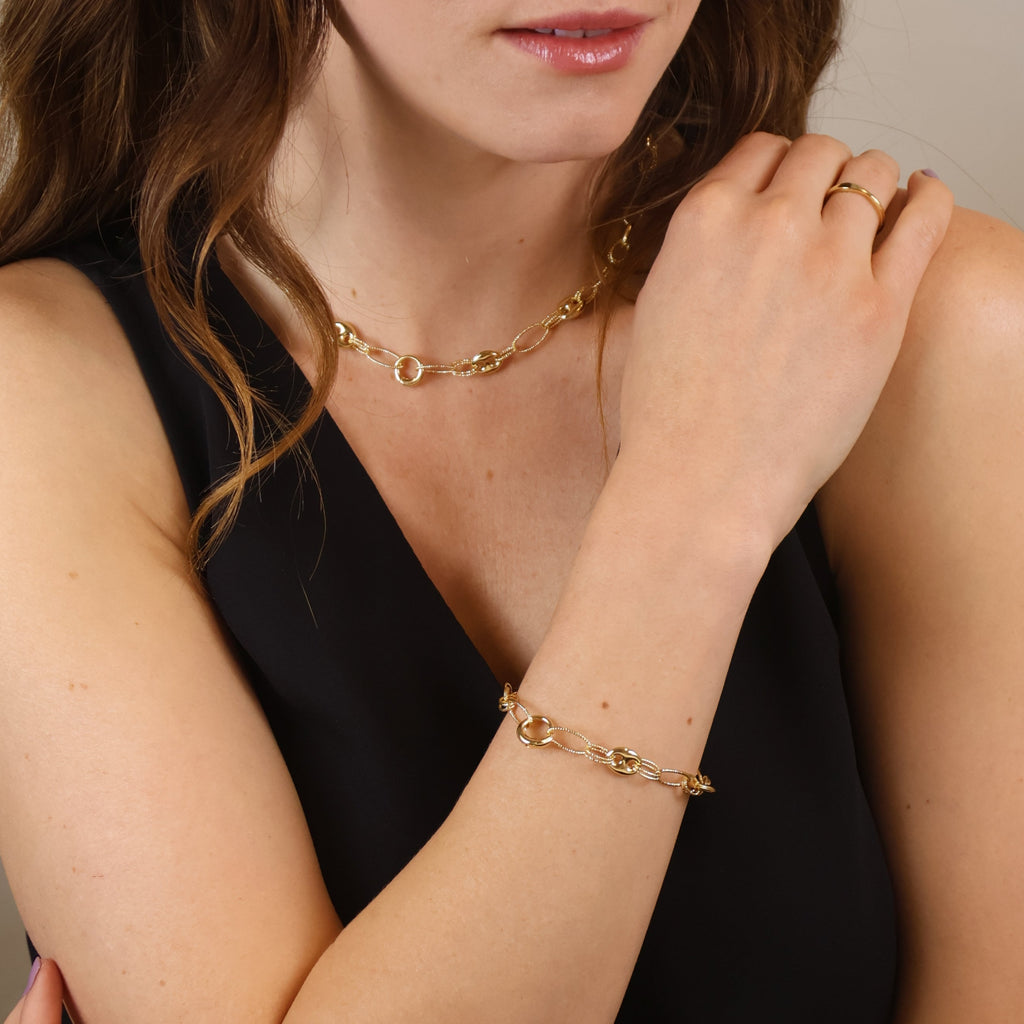 18K Gold Filled Puffy Mariner Bracelet With Carabiner Clasp