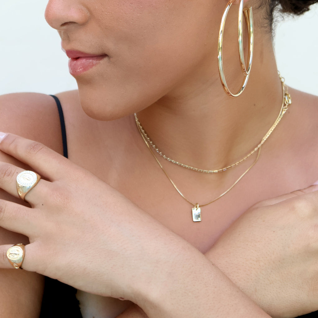 18k Gold Filled Solitaire CZ Plate Necklace