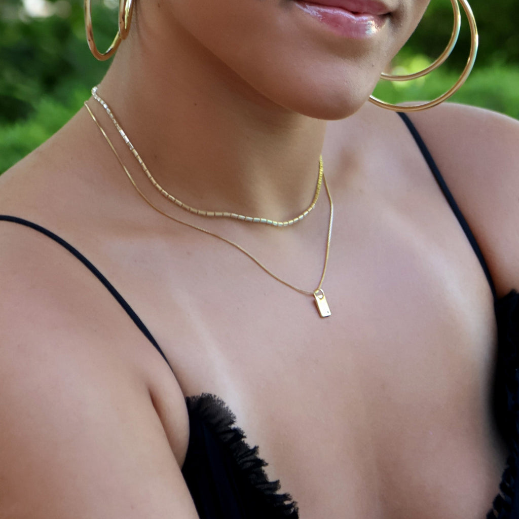 18k Gold Filled Solitaire CZ Plate Necklace