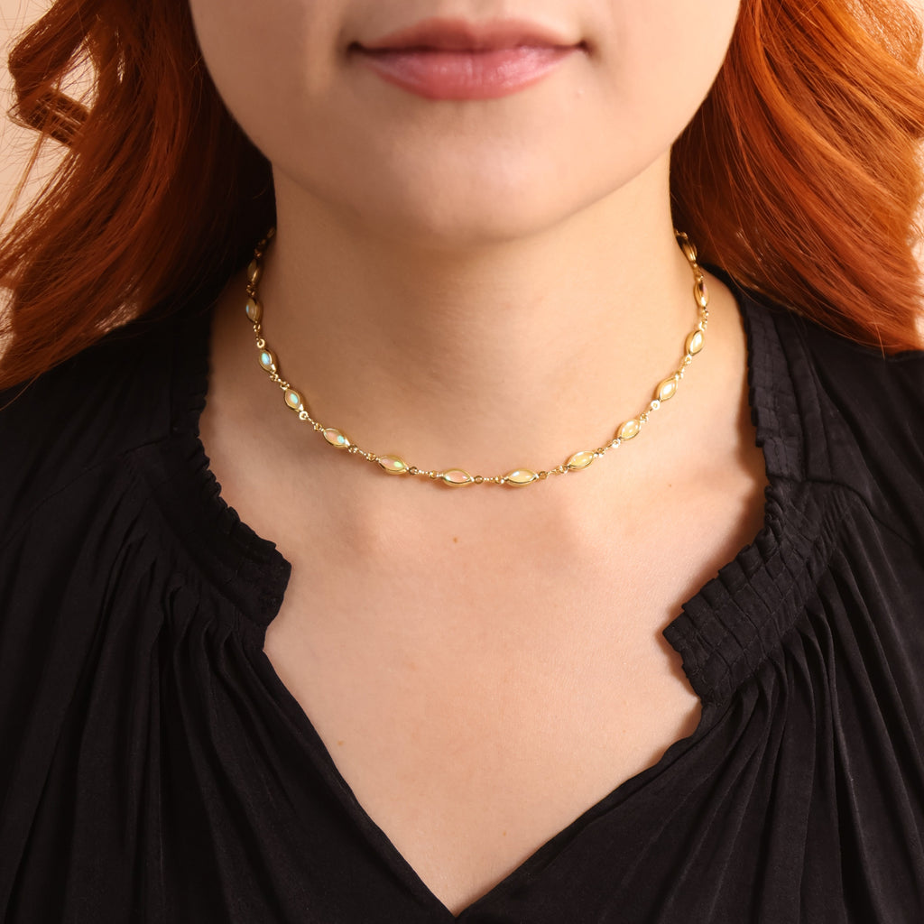 18k Gold Filled Ellipse Opal Choker Necklace