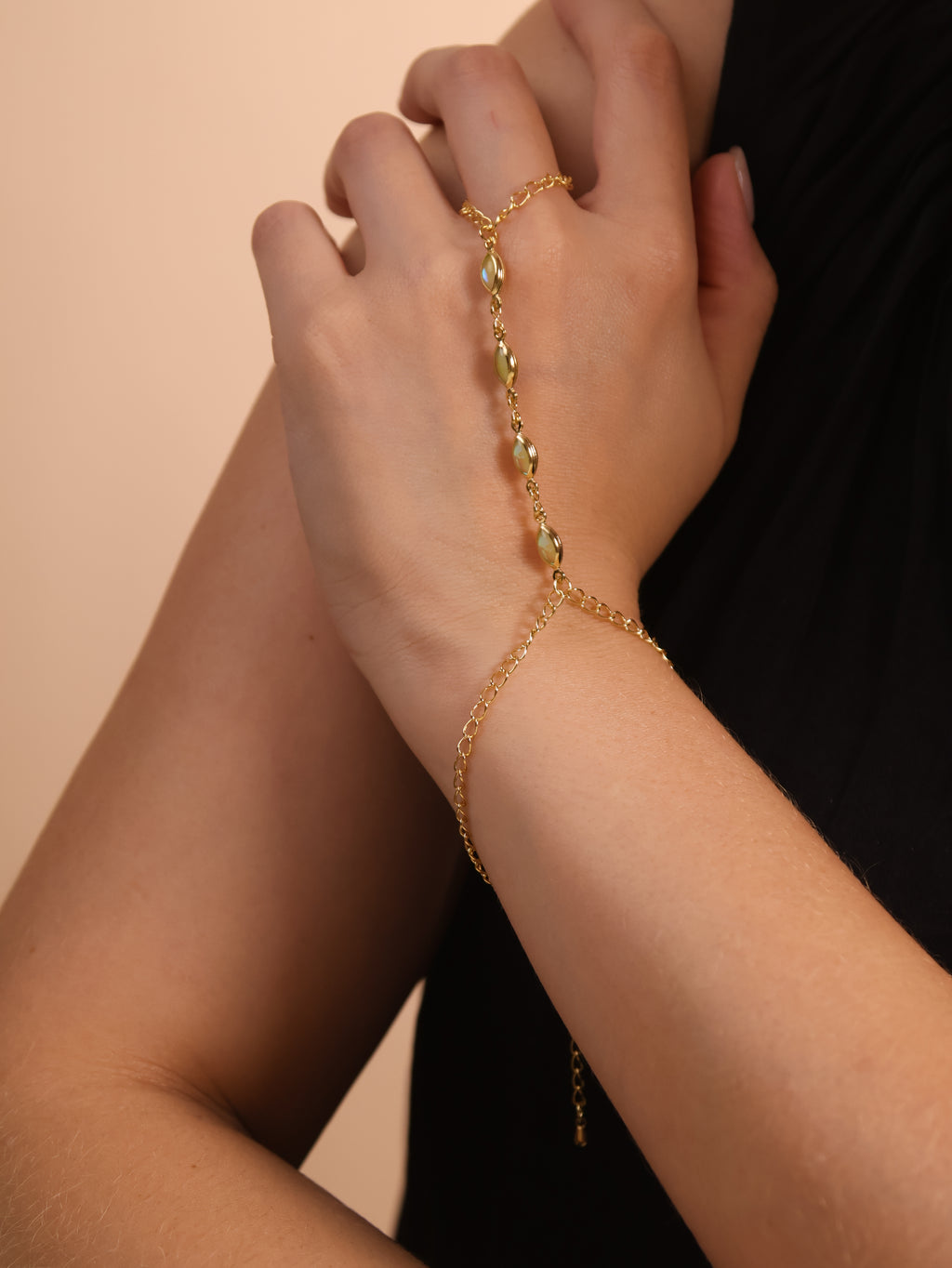 18k Gold Filled Ellipse Opal Hand Chain