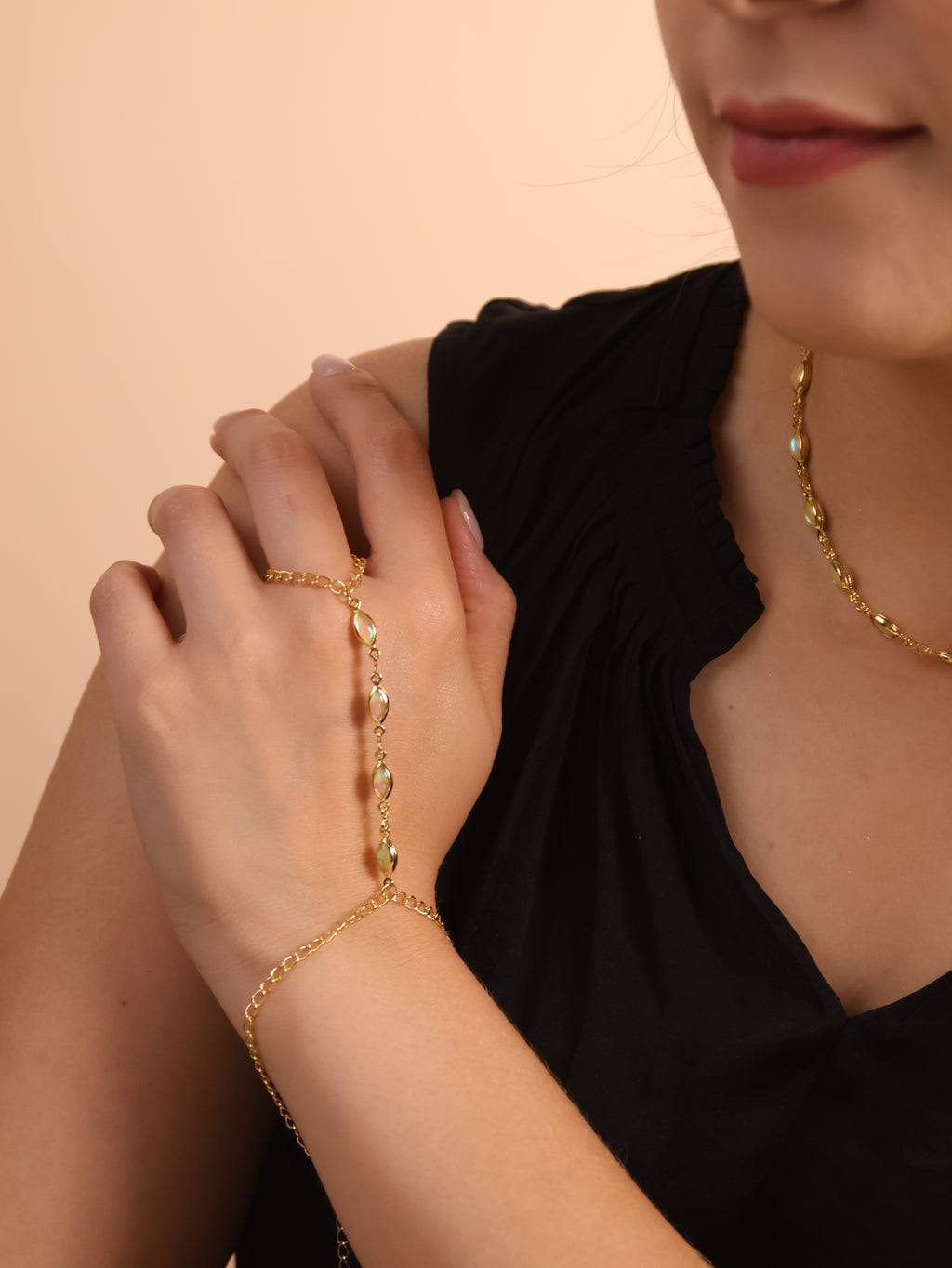 18k Gold Filled Ellipse Opal Hand Chain