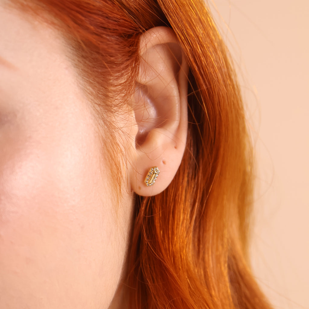 18k Gold Filled Mini Pointed Rectangle Plate Stud Earrings