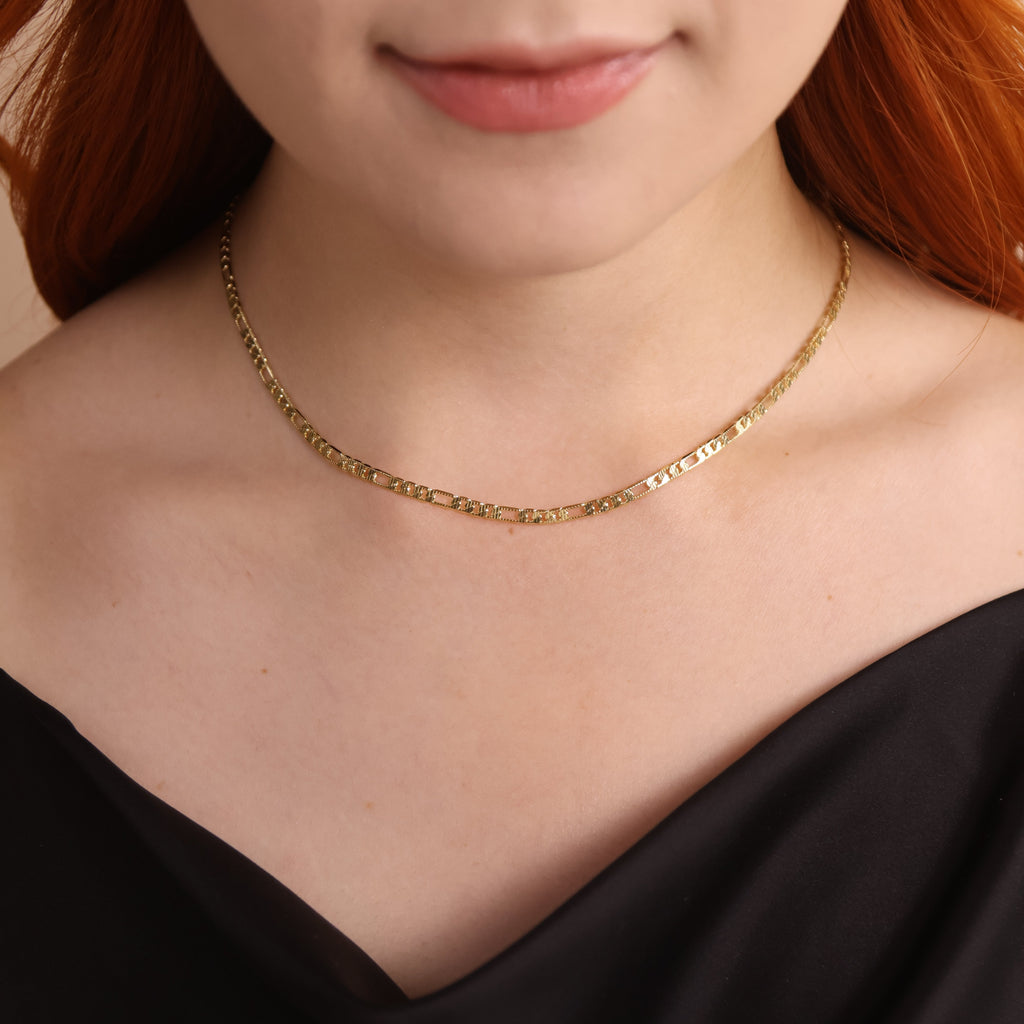 18k Gold Filled Textured Figaro Necklace