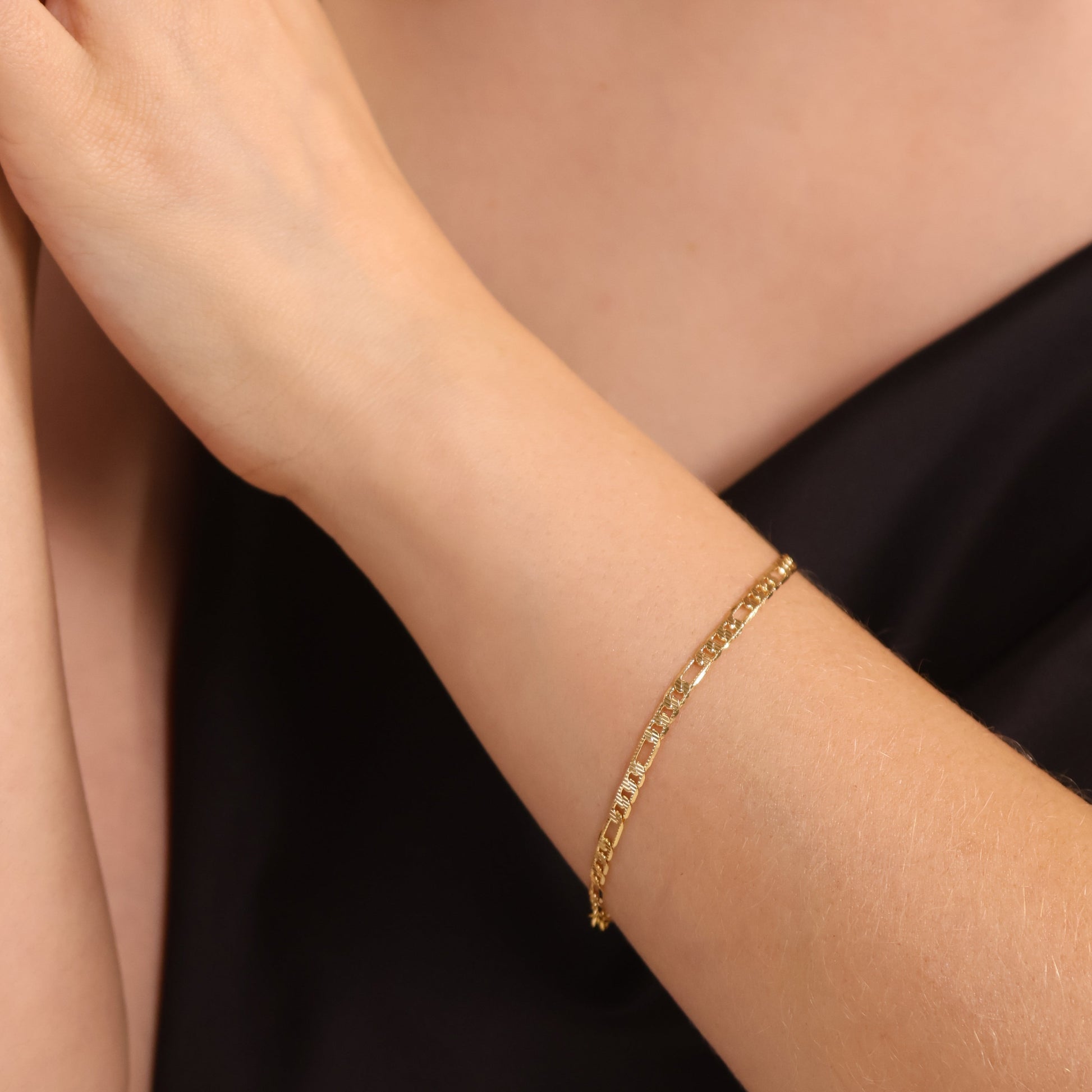 18k Gold Filled Textured Figaro Bracelet