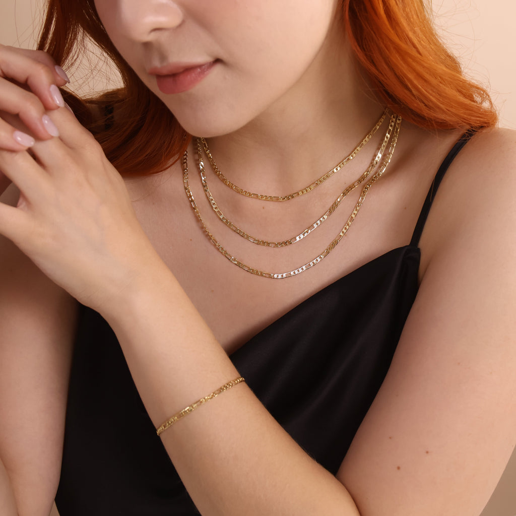 18k Gold Filled Textured Figaro Necklace
