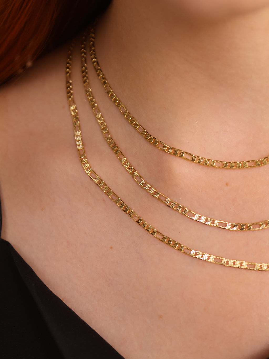 18k Gold Filled Textured Figaro Necklace