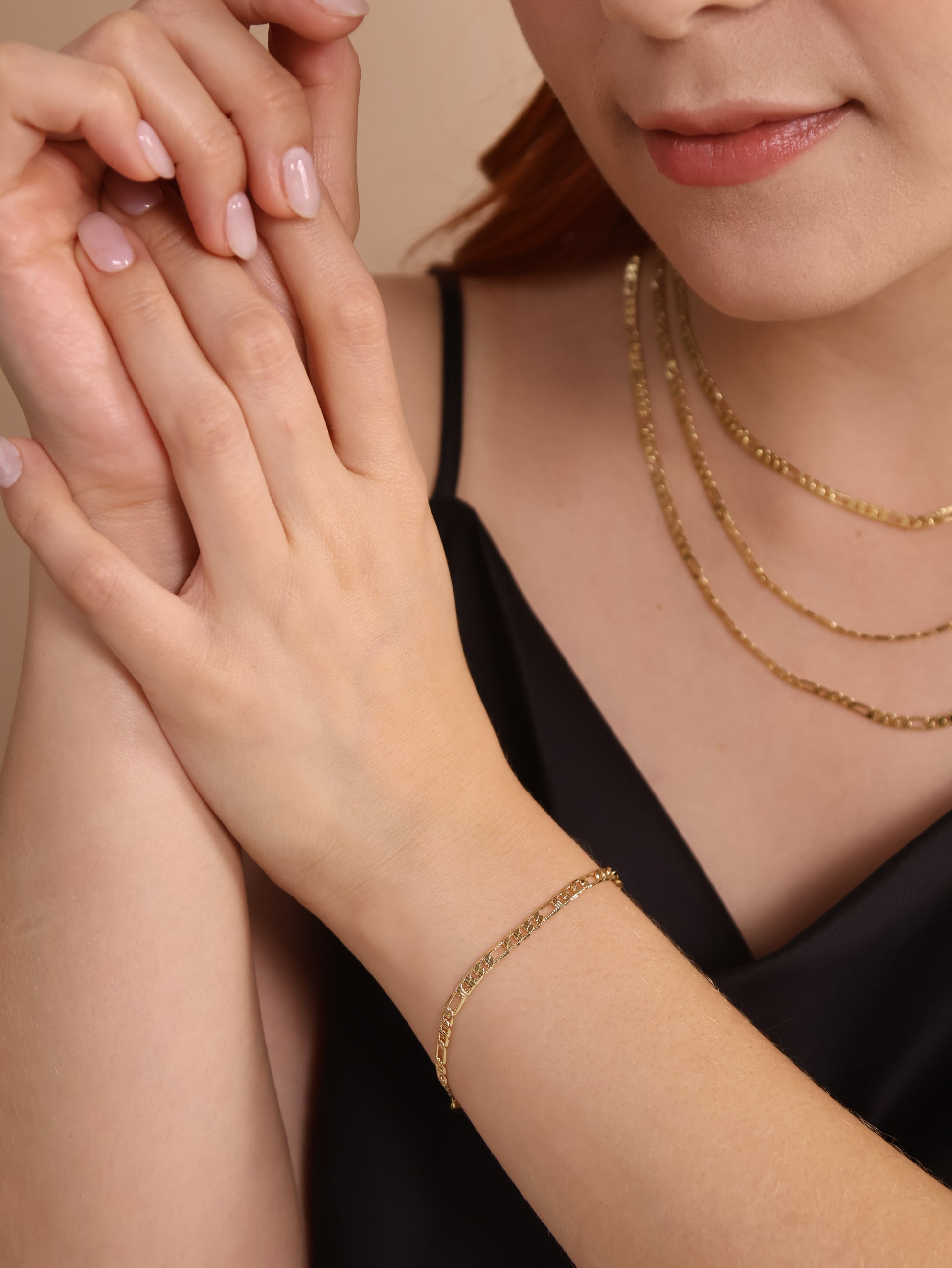 18k Gold Filled Textured Figaro Bracelet