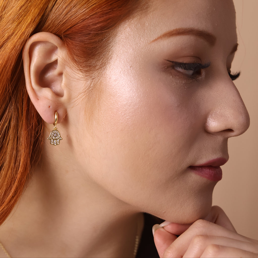 18k Gold Filled CZ Hamsa Hoop Earrings