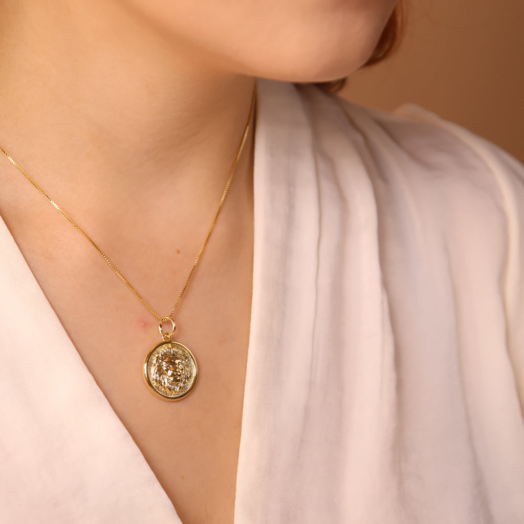 18k Gold Filled Embossed Lion Medal Charm