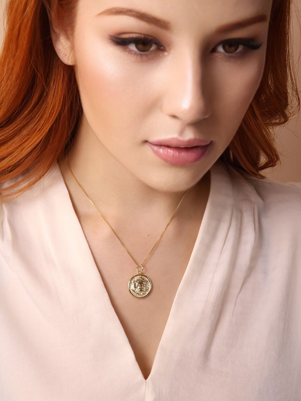 18k Gold Filled Embossed Lion Medal Charm