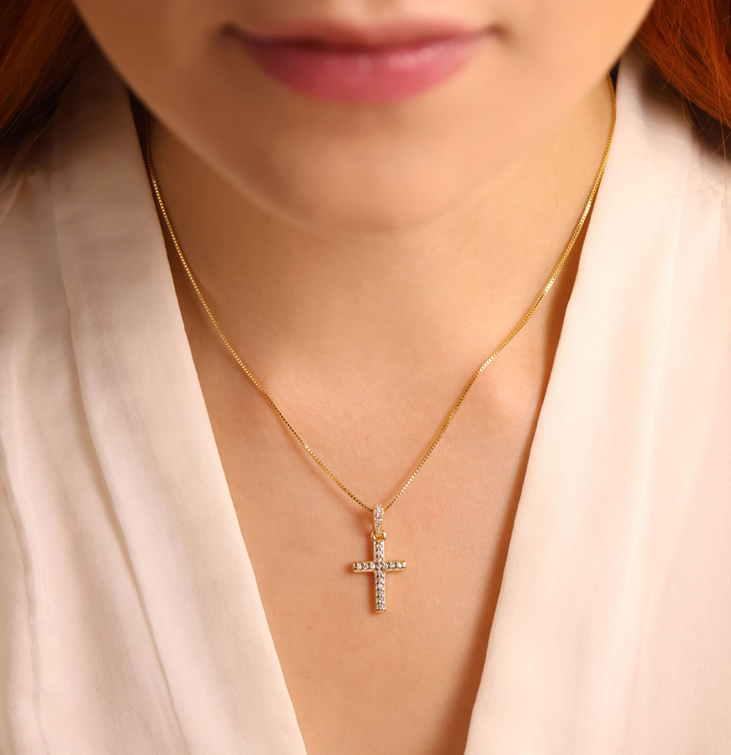 18k Gold Filled CZ Cross Charm