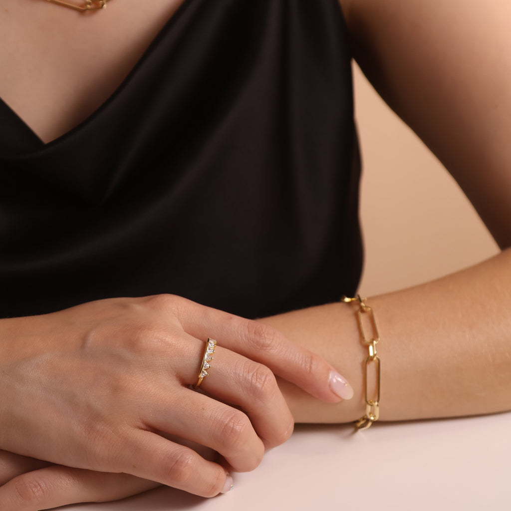 18k Gold Filled Crown Ring With Clear CZ Stones Ring